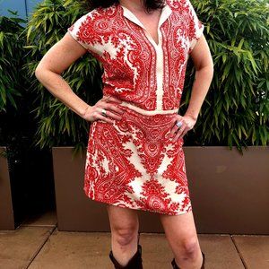 Madewell silk red paisley tunic dress